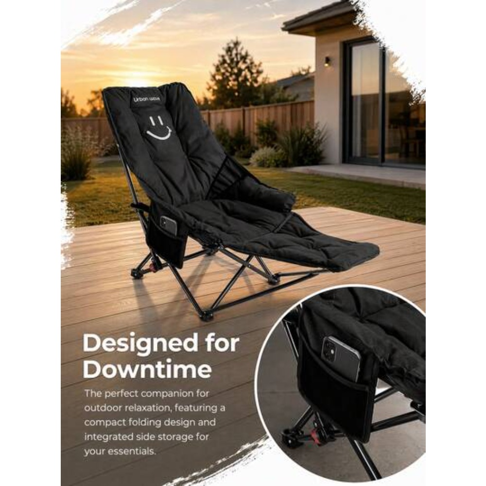 Outdoor Camping Lounge Chairs - 2-In-1 Reclining Camping Chair with Footrest